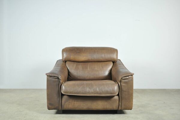 Fauteuil brutaliste vintage en cuir de buffle par hugo de ruiter, leolux, années 1970