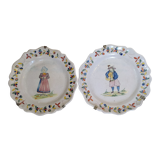 Paire d'assiettes anciennes faience de malicorne