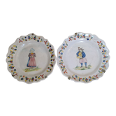 Paire d'assiettes anciennes faience de malicorne