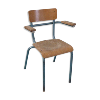 Chaise d'instituteur avec accoudoirs en bois et métal vert vintage 1960