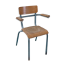 Chaise d'instituteur avec accoudoirs en bois et métal vert vintage 1960