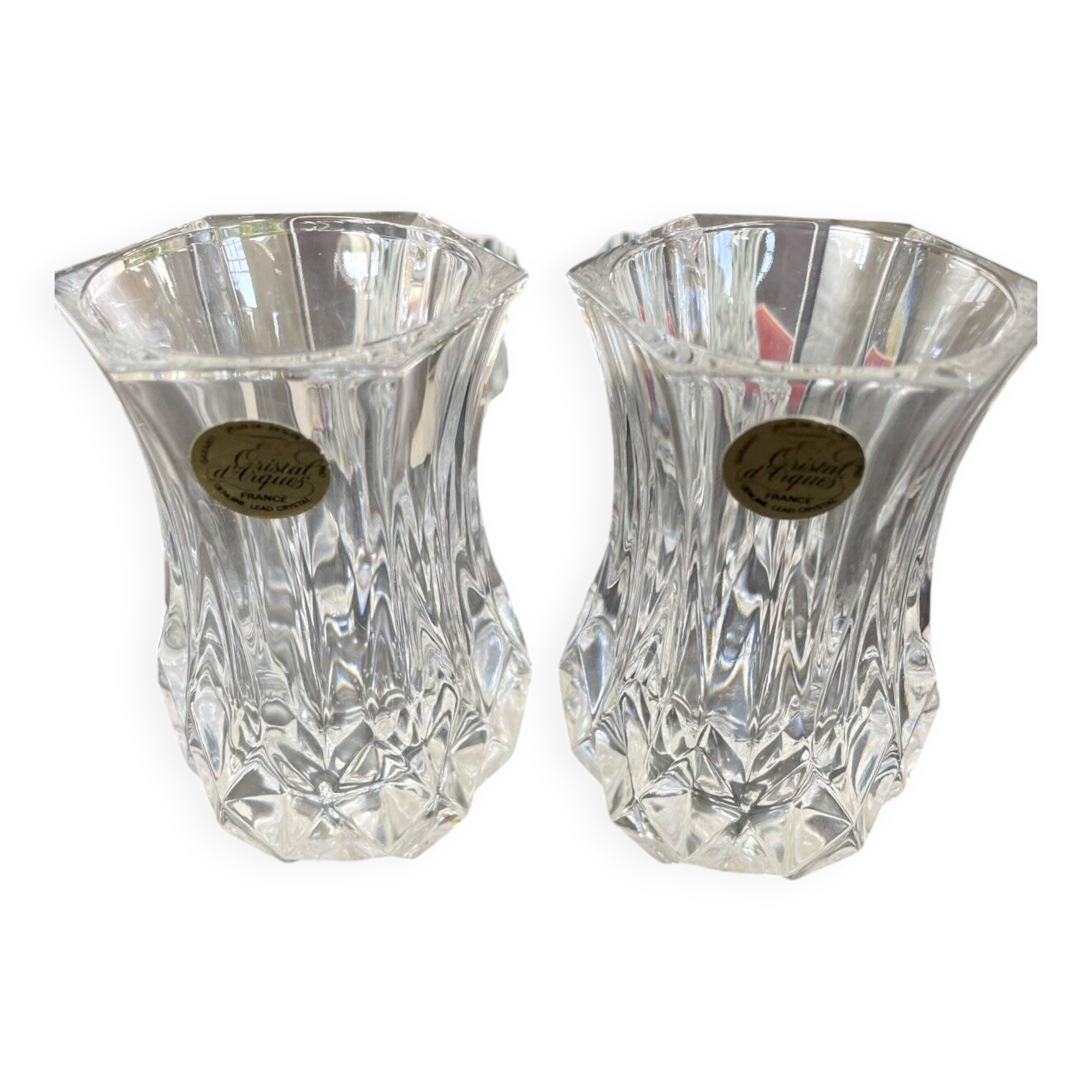 2 Violette Cristal d’Arques vases Height 8 cm and their original box