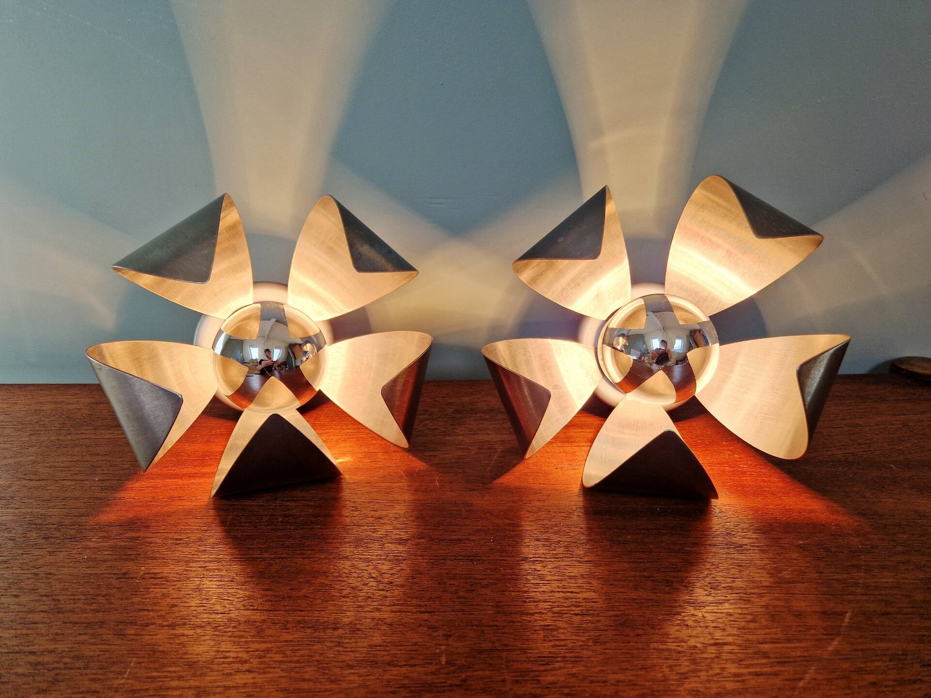 Pair of Space Age wall sconces in chrome metal, 1970s