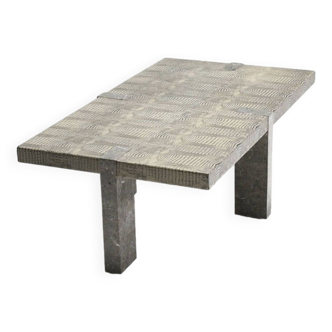 1970s Faux Crocodile Skin and Marble Coffee Table