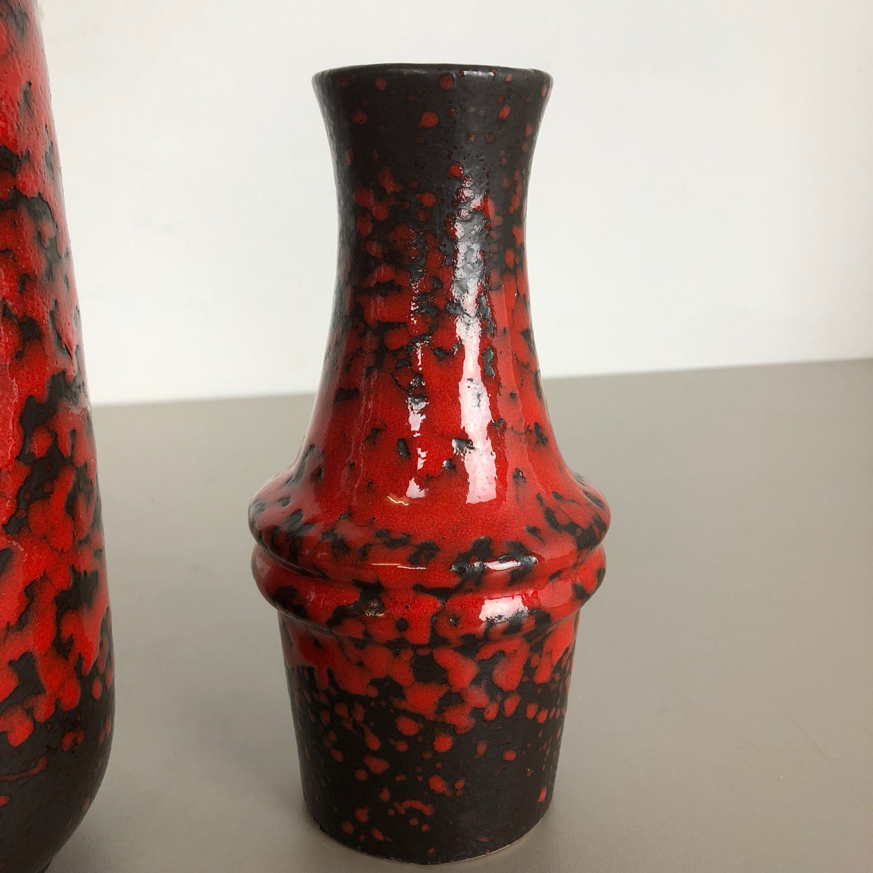 Set of two pottery fat lava vases "multi-color" by Scheurich, Germany, 1970