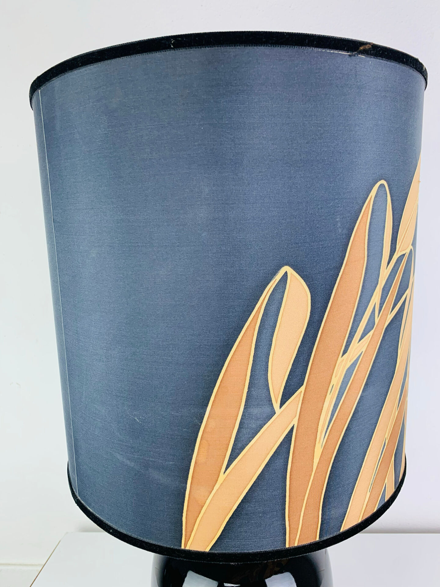 "Fig" lamp, black ceramic and silk shade, 1960s.