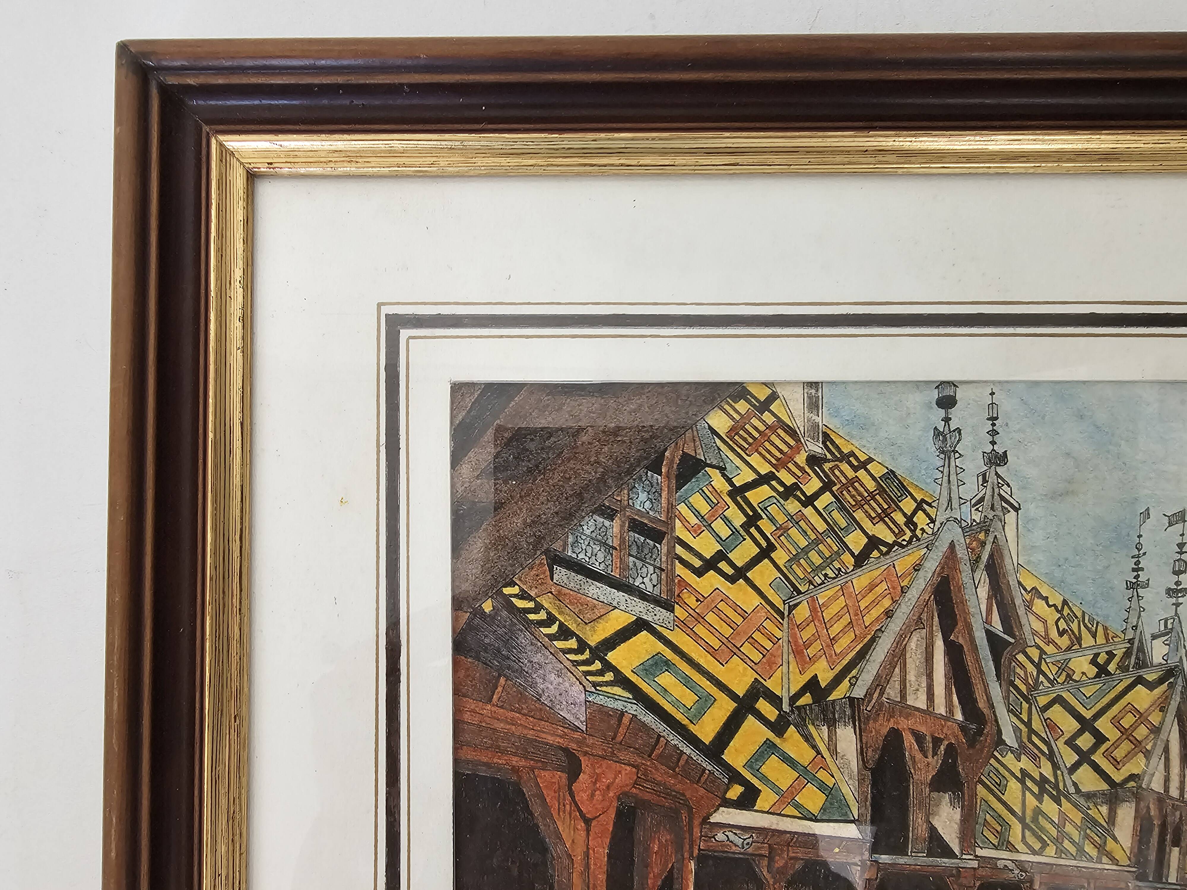 Tableau Ink and pastel - Beaune Hotel Dieu - E Poinet