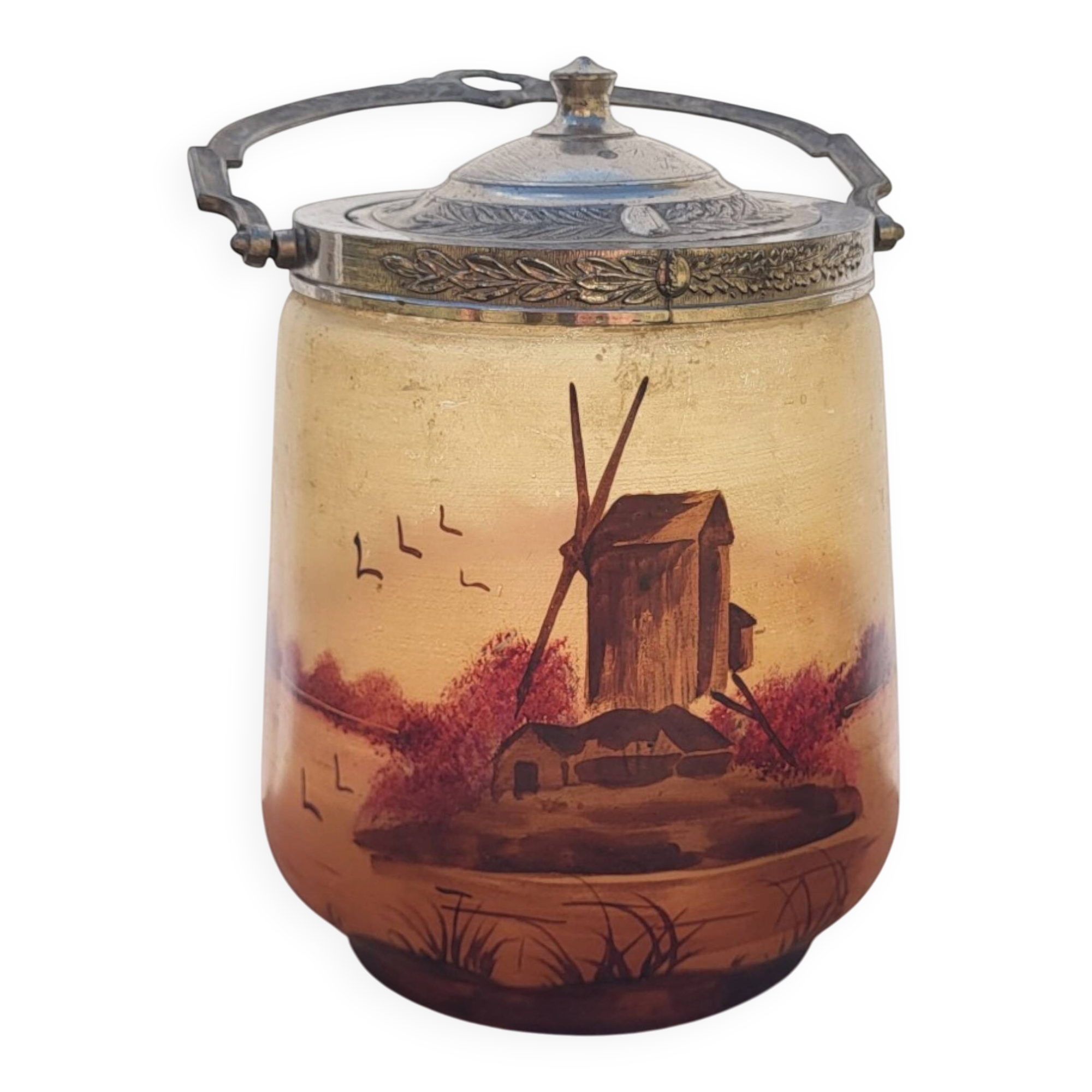 Seau à biscuits en verre émaillé 1900