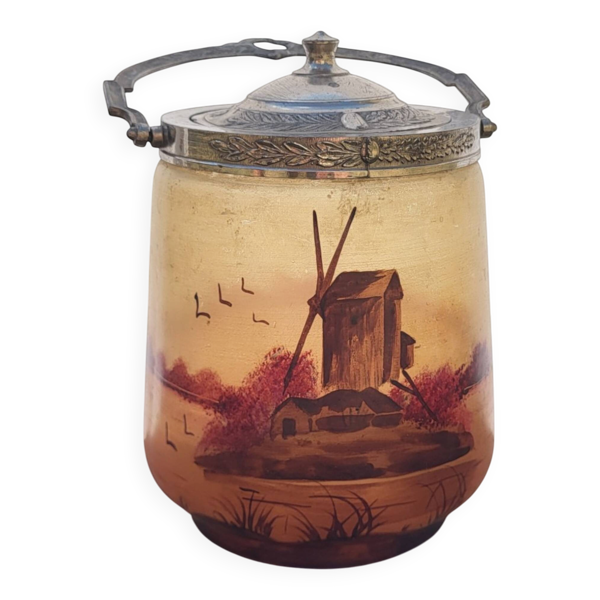 Seau à biscuits en verre émaillé 1900