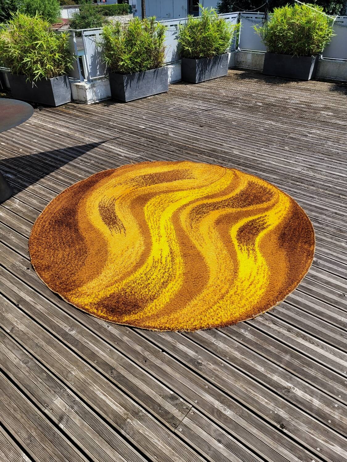 Vintage round wool rug - Diameter 235cm