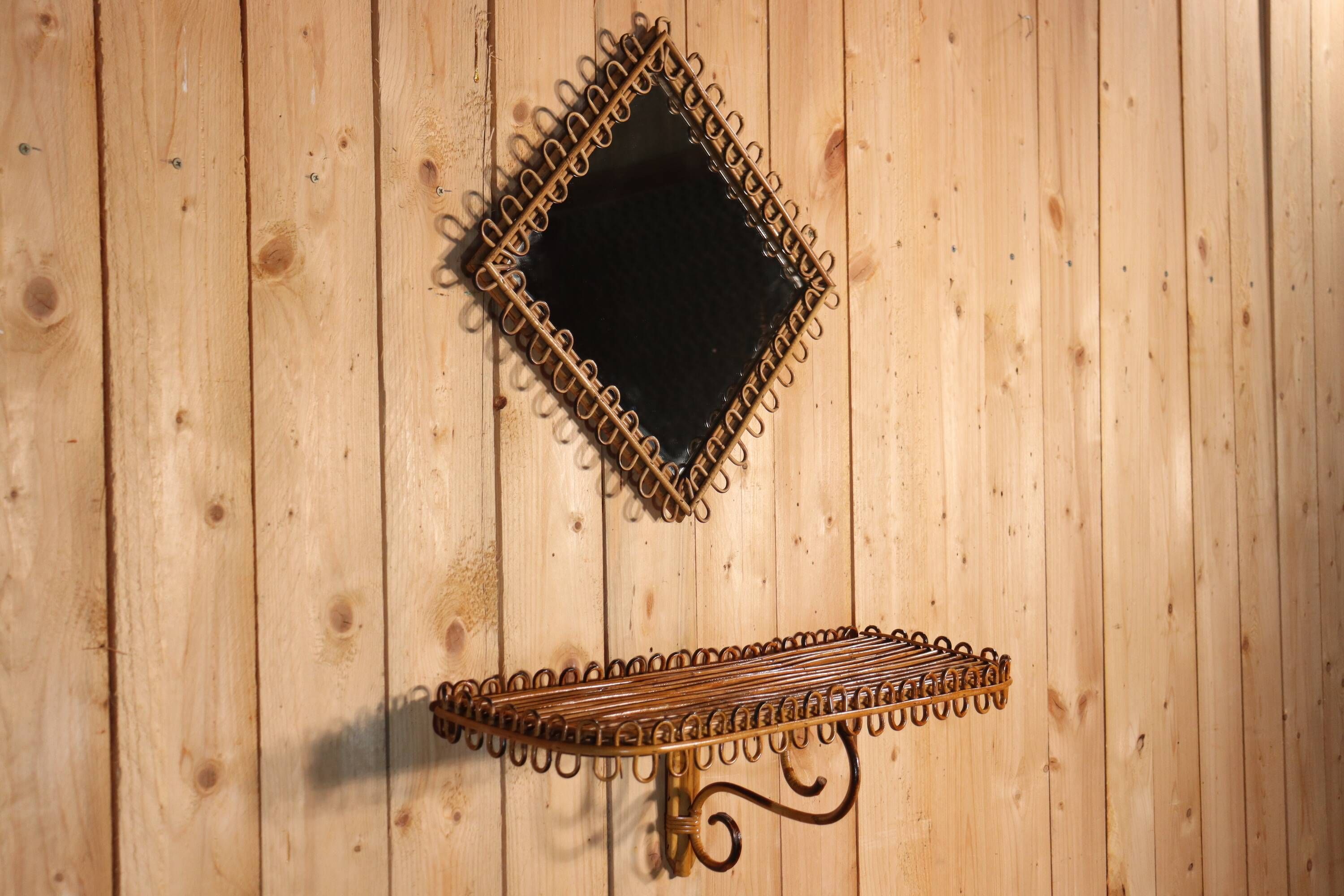 Mirror and rattan stand by Franco Albini, Italy 1960