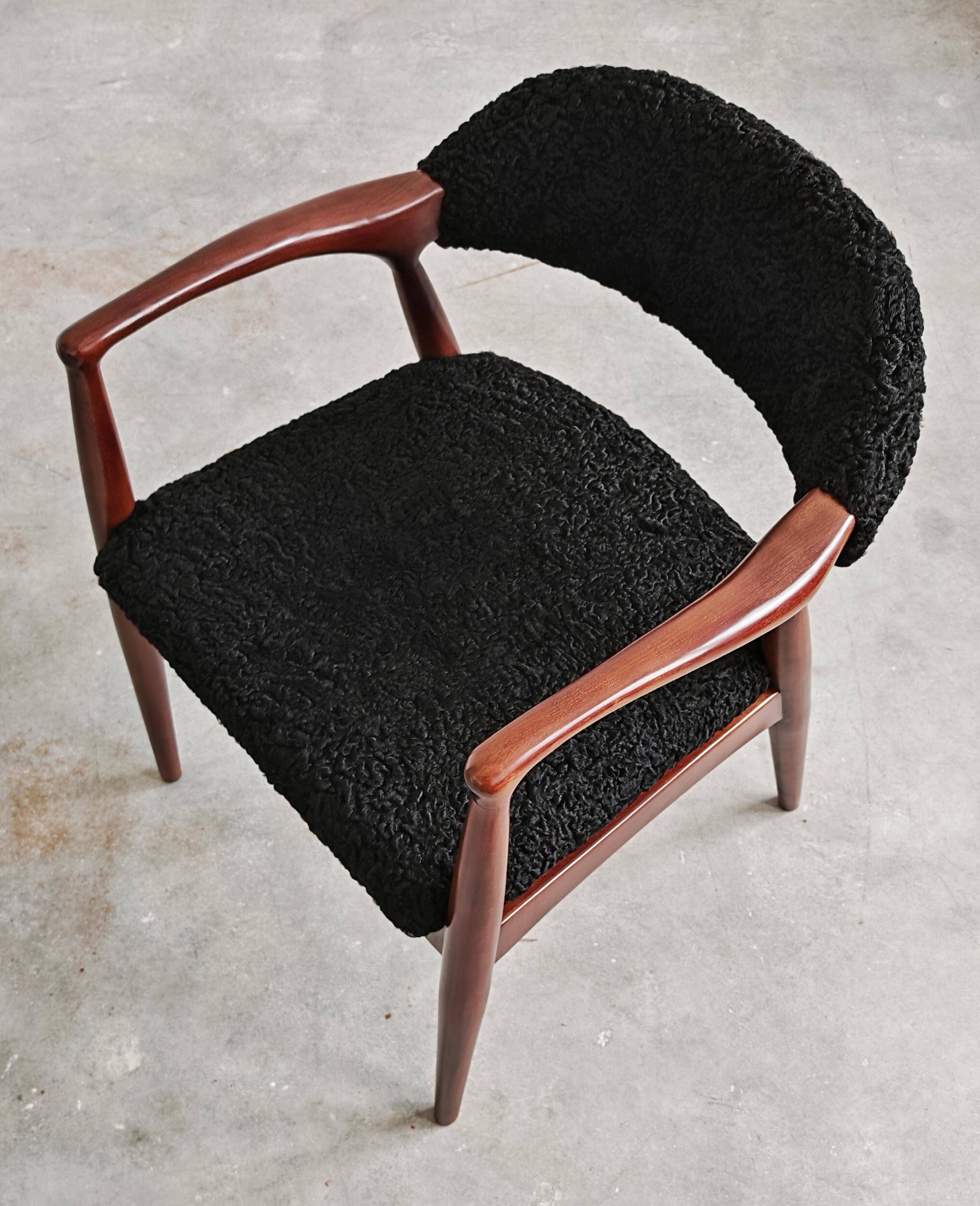 Mid Century Modern armchair in astrakhan lambskin, Yugoslavia 1960s