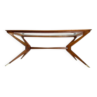 Vintage Italian Table in Wood and Brass by Turin School, 1950s