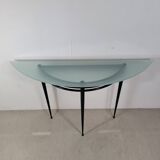 Vintage "Atlantic" console in black lacquered metal and glass by Pascal Mourgue 1980