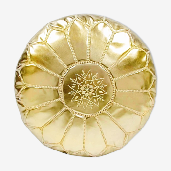 Pouf leather gold - handmade Morocco D 53cm x H 32cm