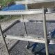 Rolling service silver metal and bluish glass