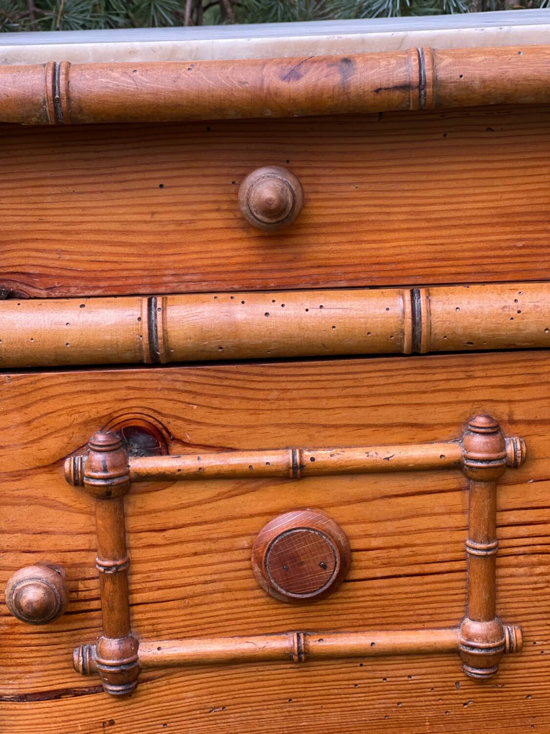 Bamboo and marble bedside table