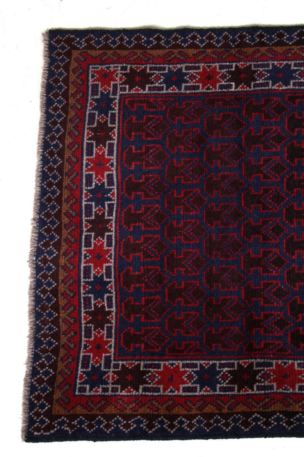 Gazak Afghan geometric pattern fringe rug 131x86cm