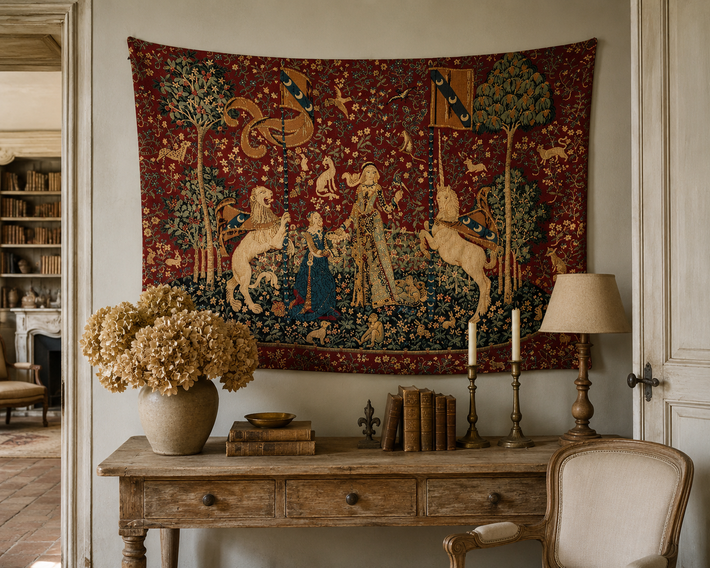Grande tapisserie jacquard "La Dame à la Licorne" 130X180 cm