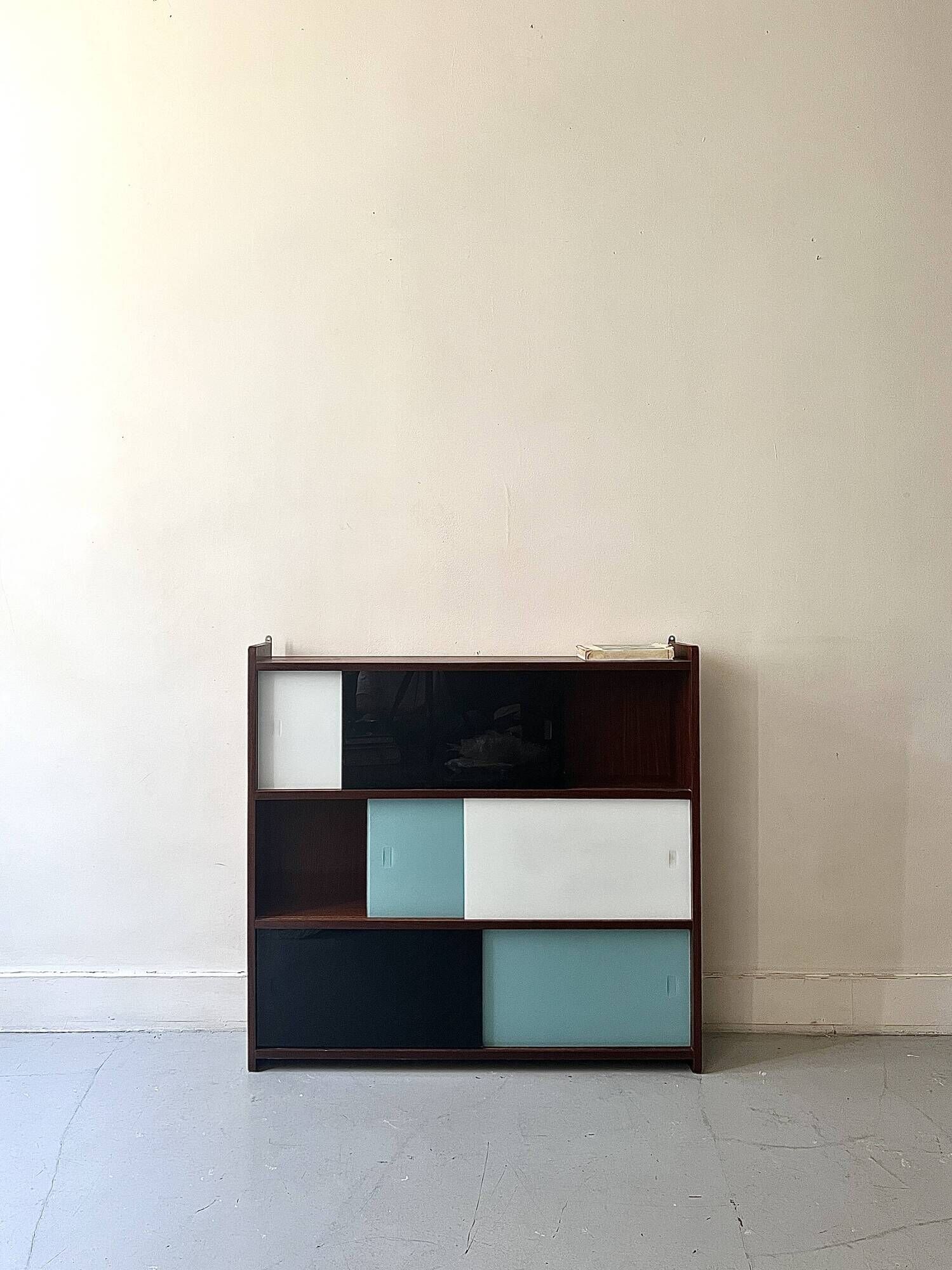 Large closed bookcase in wood and glass, Oscar Furniture design, 1950s