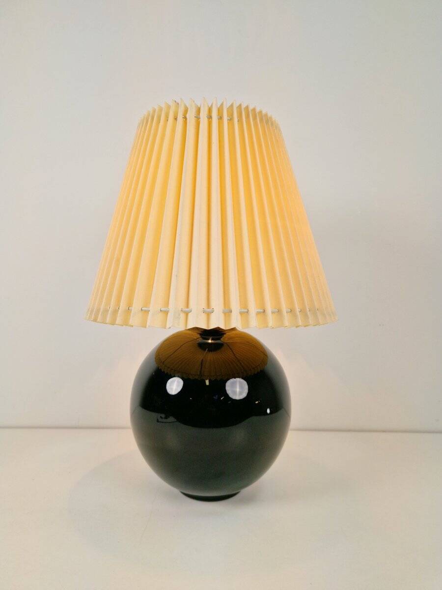 Black Opaline Glass Spherical Table Lamp in the style of Jacques Adnet, 1950s