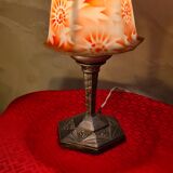 Antique 1930s regul lamp with painted opaline lampshade, art deco, 36x18