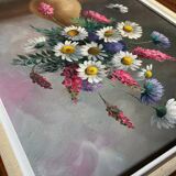 Tableau HST Bouquet de fleurs des champs signé Aug. Boiteux + cadre