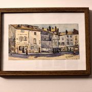 Old watercolour signed marius alamartine "hôtel de la halle" in charlieu