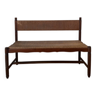 Banc provençal en bois et osier, années 50