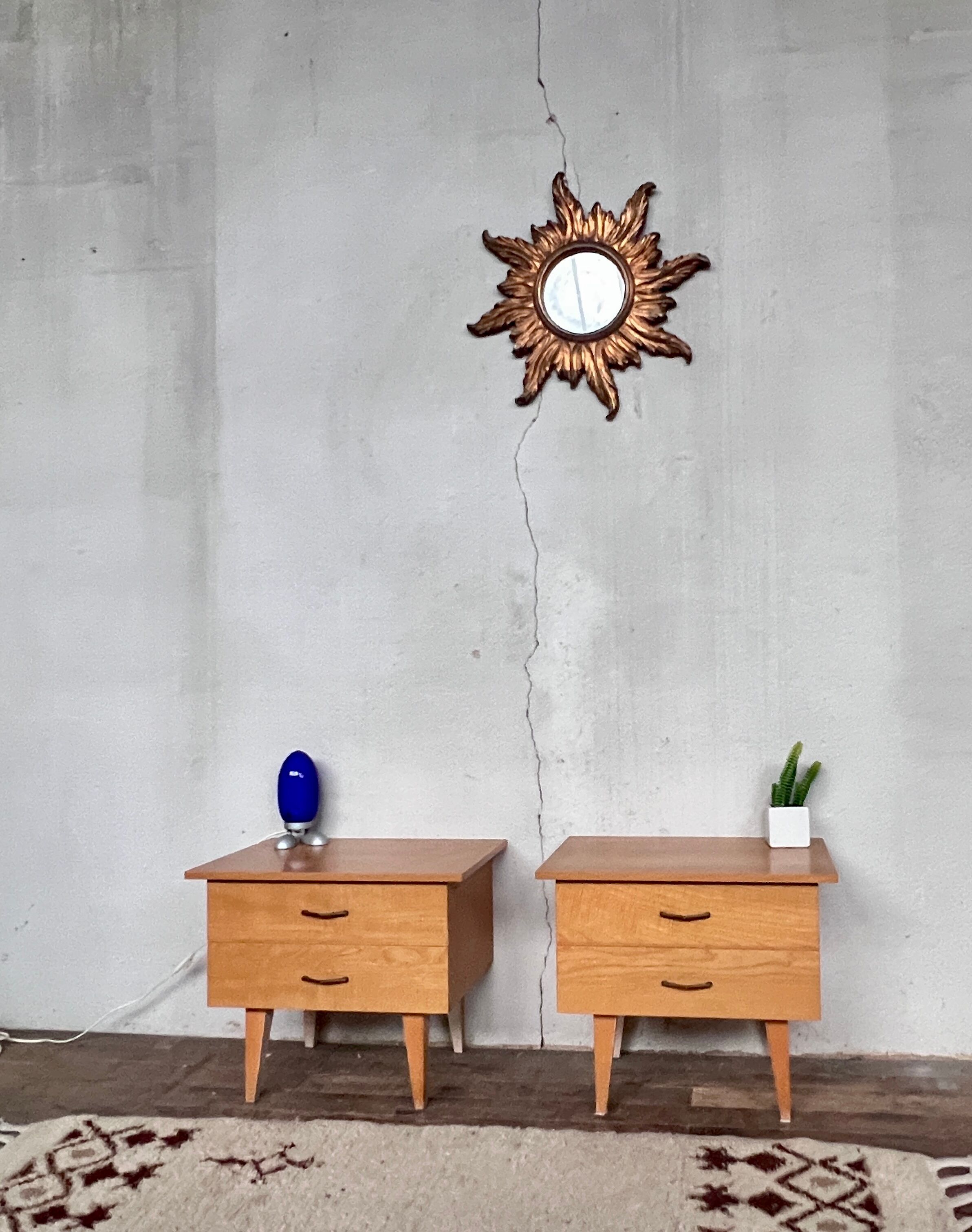 Pair of bedside tables end of vintage sofa