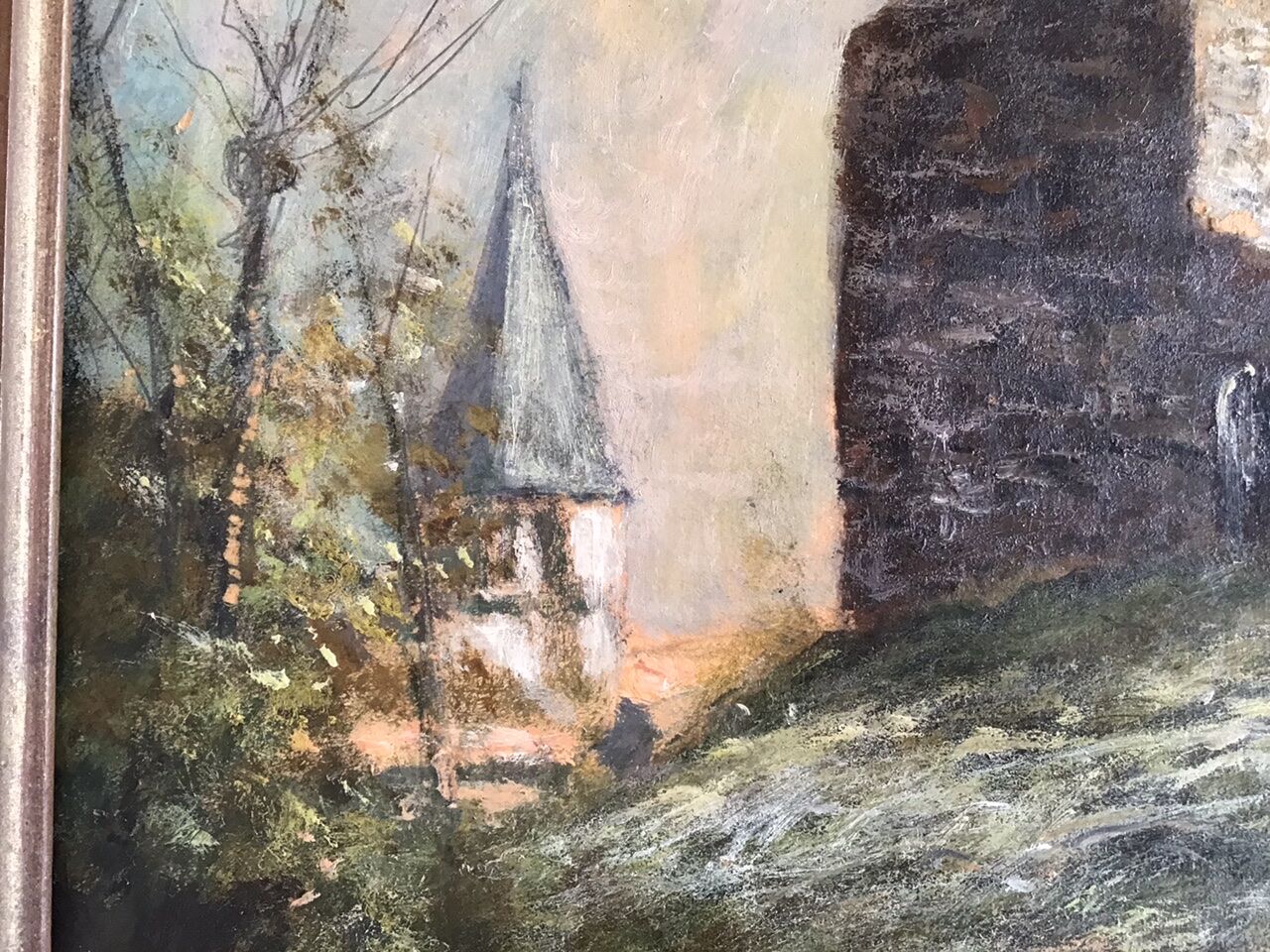 Antique landscape painting signed M Cornu from the 1980s