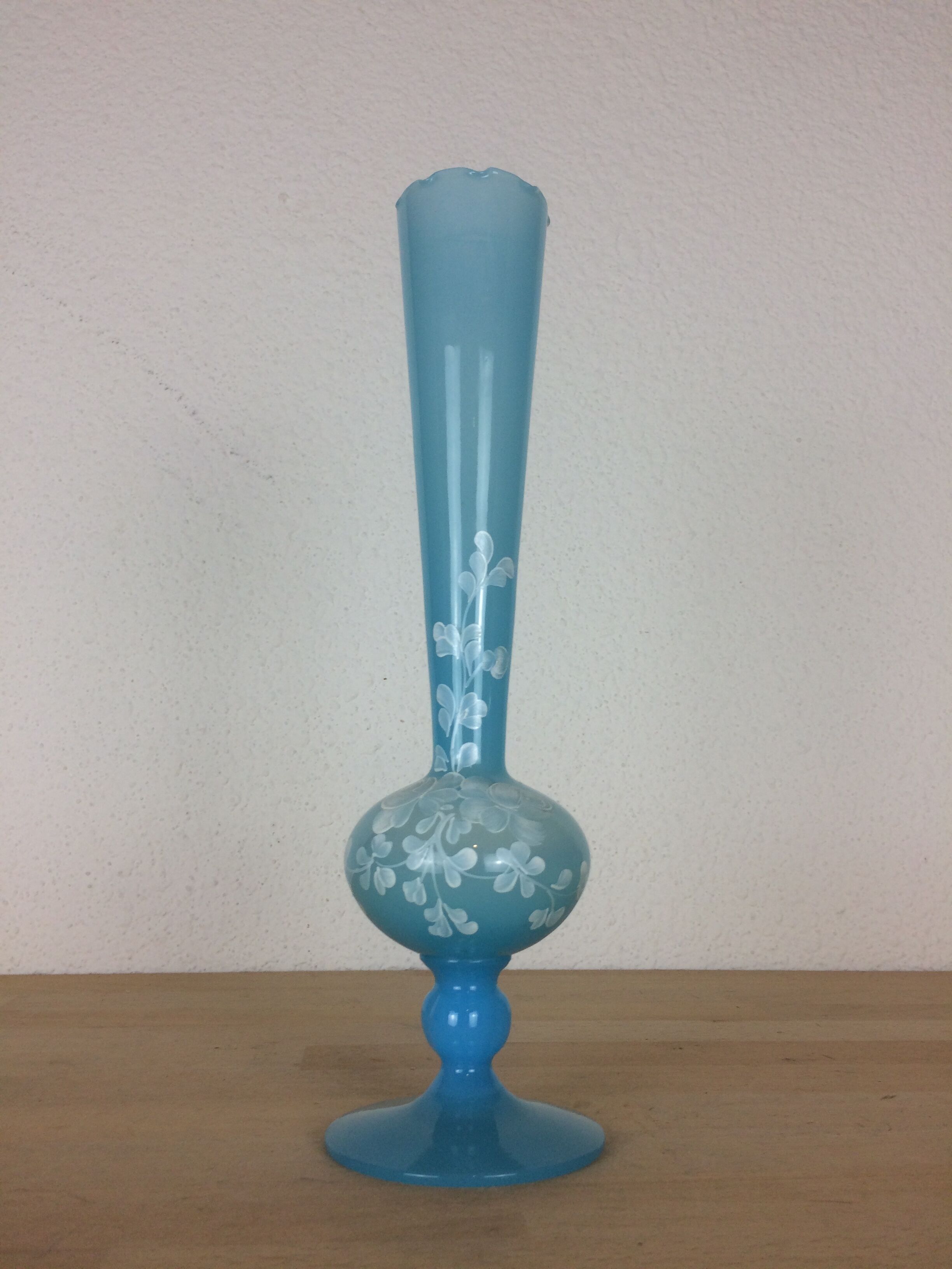 Enamelled opaline vase, blue soliflore