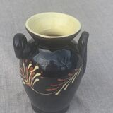 Vase amphore en céramique émaillée jaune et noir peint à la main vintage