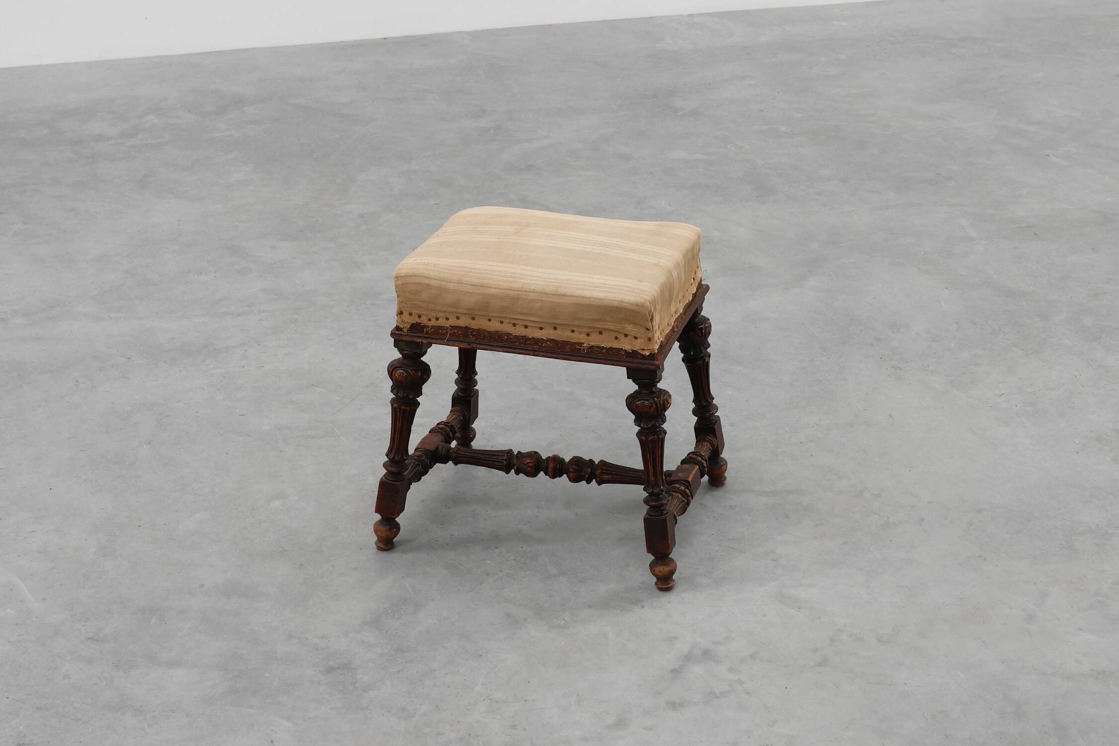 Baroque 19th century oak stool in Louis XV style, France