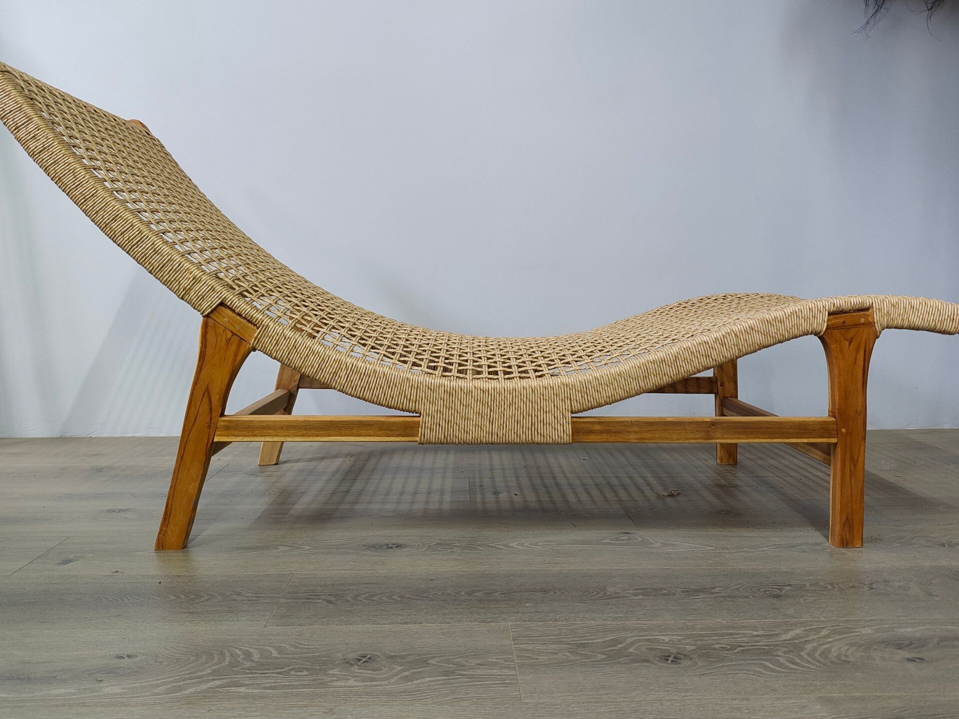 Woven teak sun lounger/ deck chair