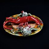 Lobster plate in Caldas da Rainha earthenware slip Palissy majolica