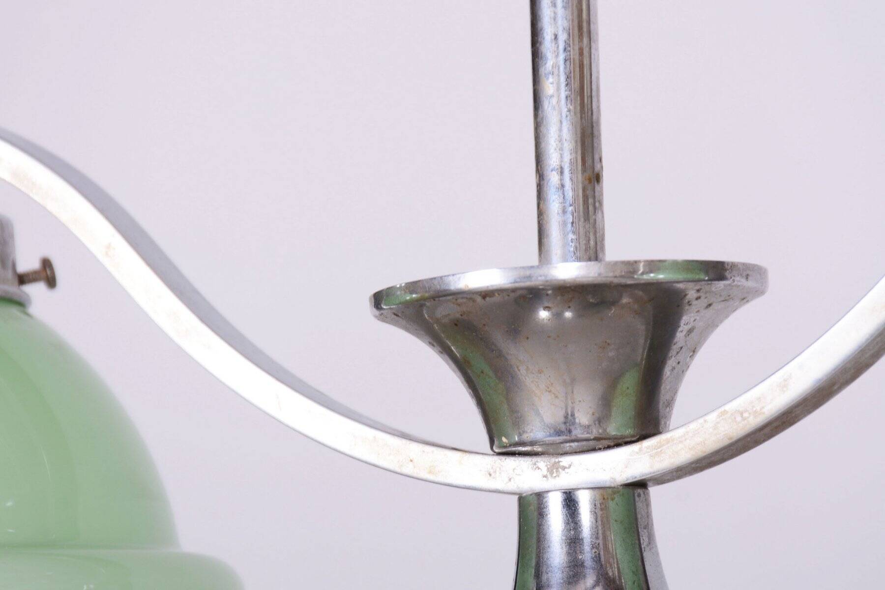 Czech Bauhaus Chandelier in Chrome-Plated Steel and Opaline Glass, 1930s