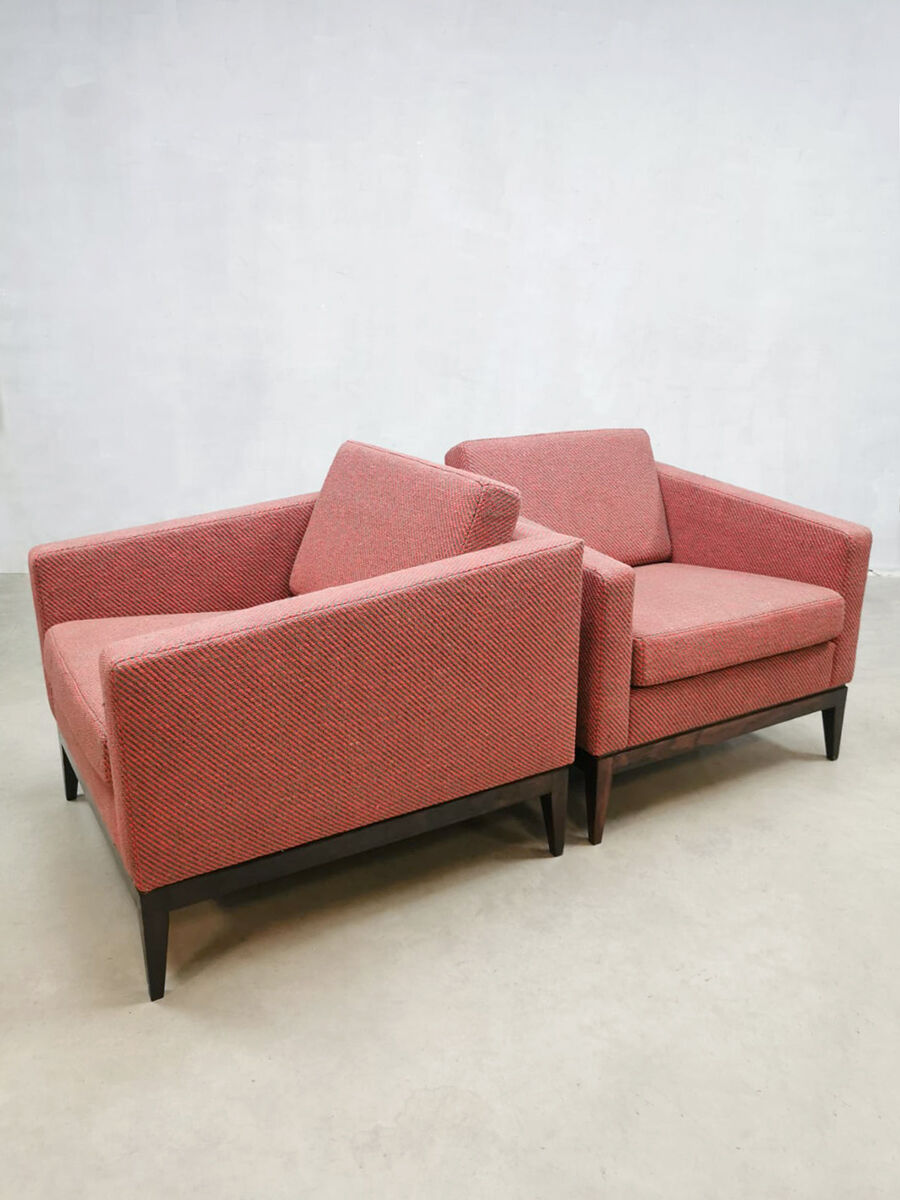 Midcentury design cubic armchairs lounge club chairs Theo Ruth Artifort set of 2