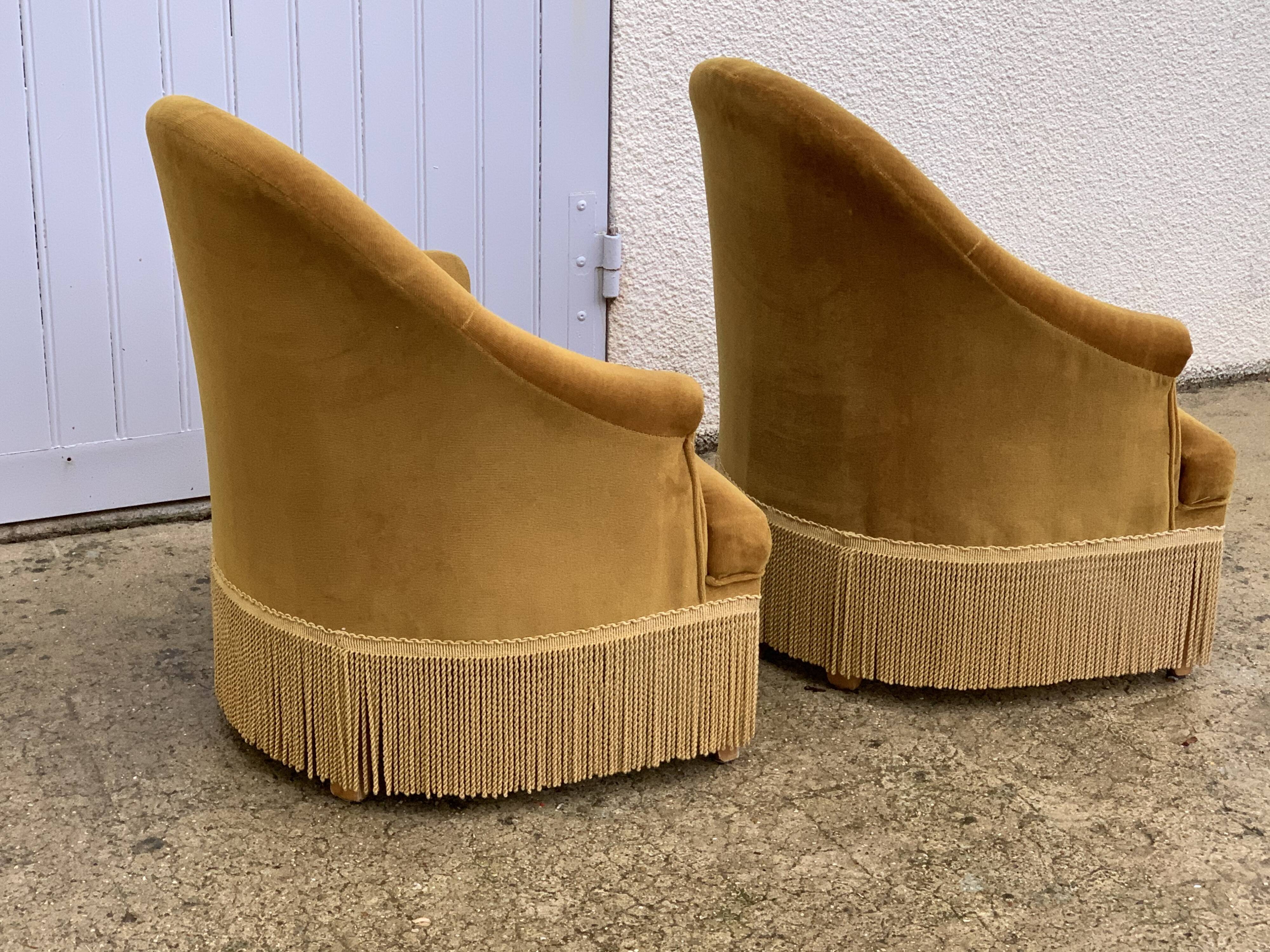 Pair of golden velvet toad armchairs 1970