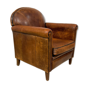 Chaise club en cuir de mouton vintage