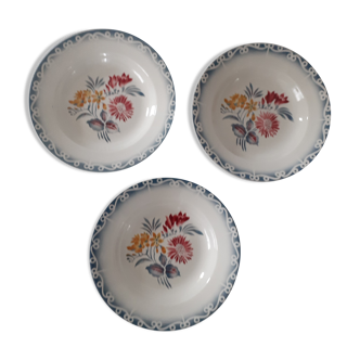 3 Plates faience old Digoin Sarreguemines decoration flowers model Gérard