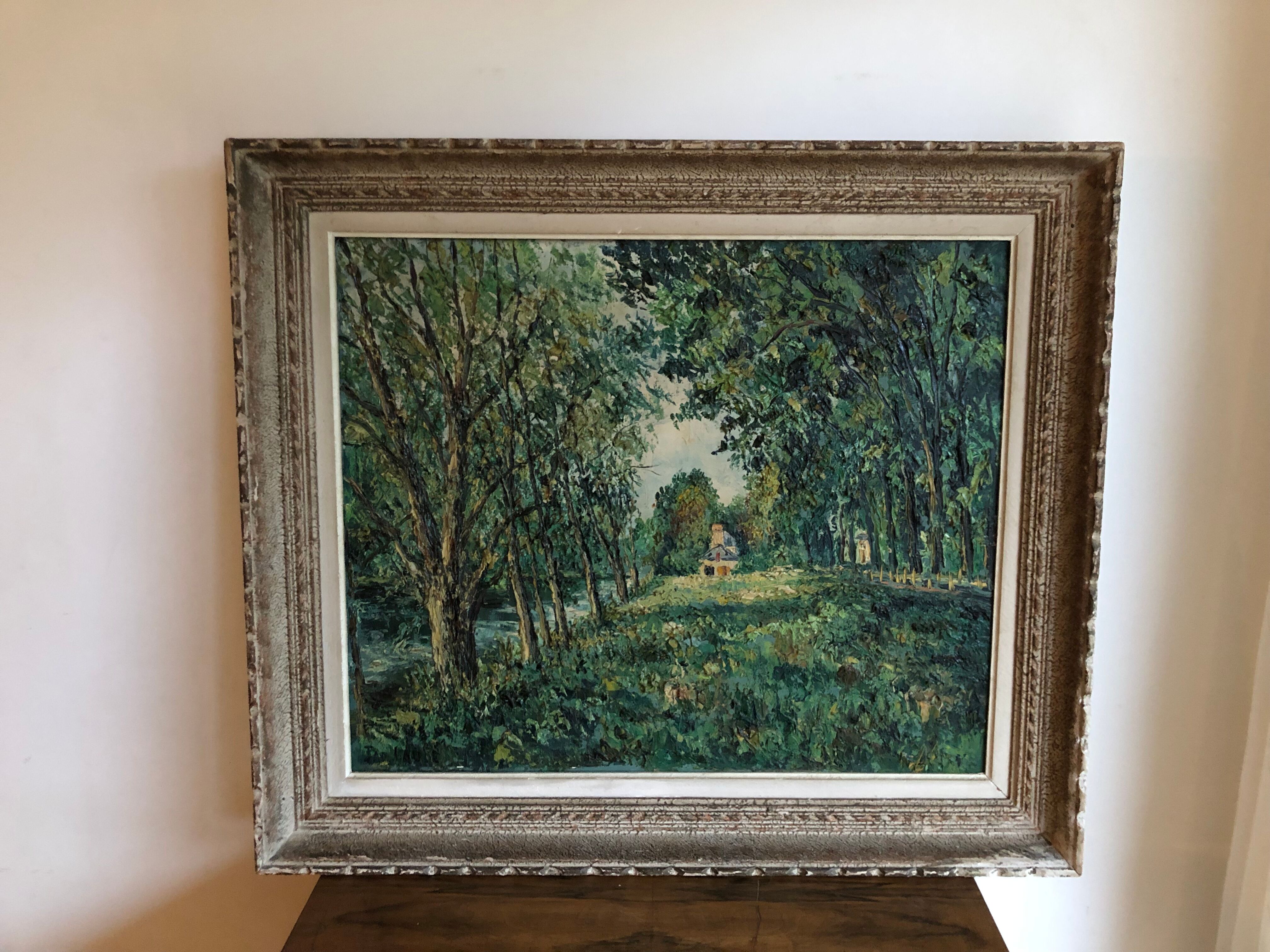 Oil on canvas House by the water