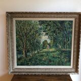 Oil on canvas House by the water