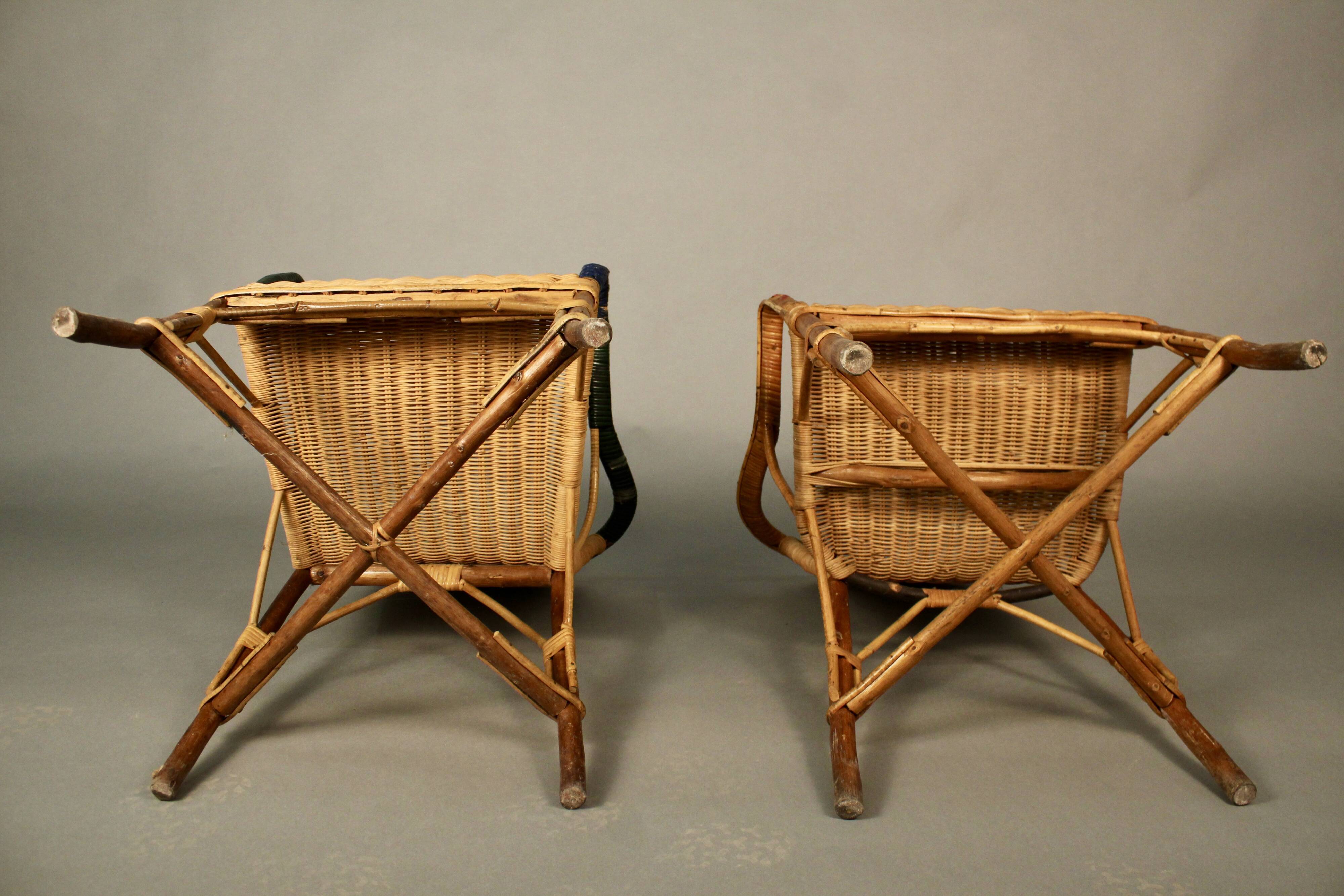 2 models vintage rattan armchairs