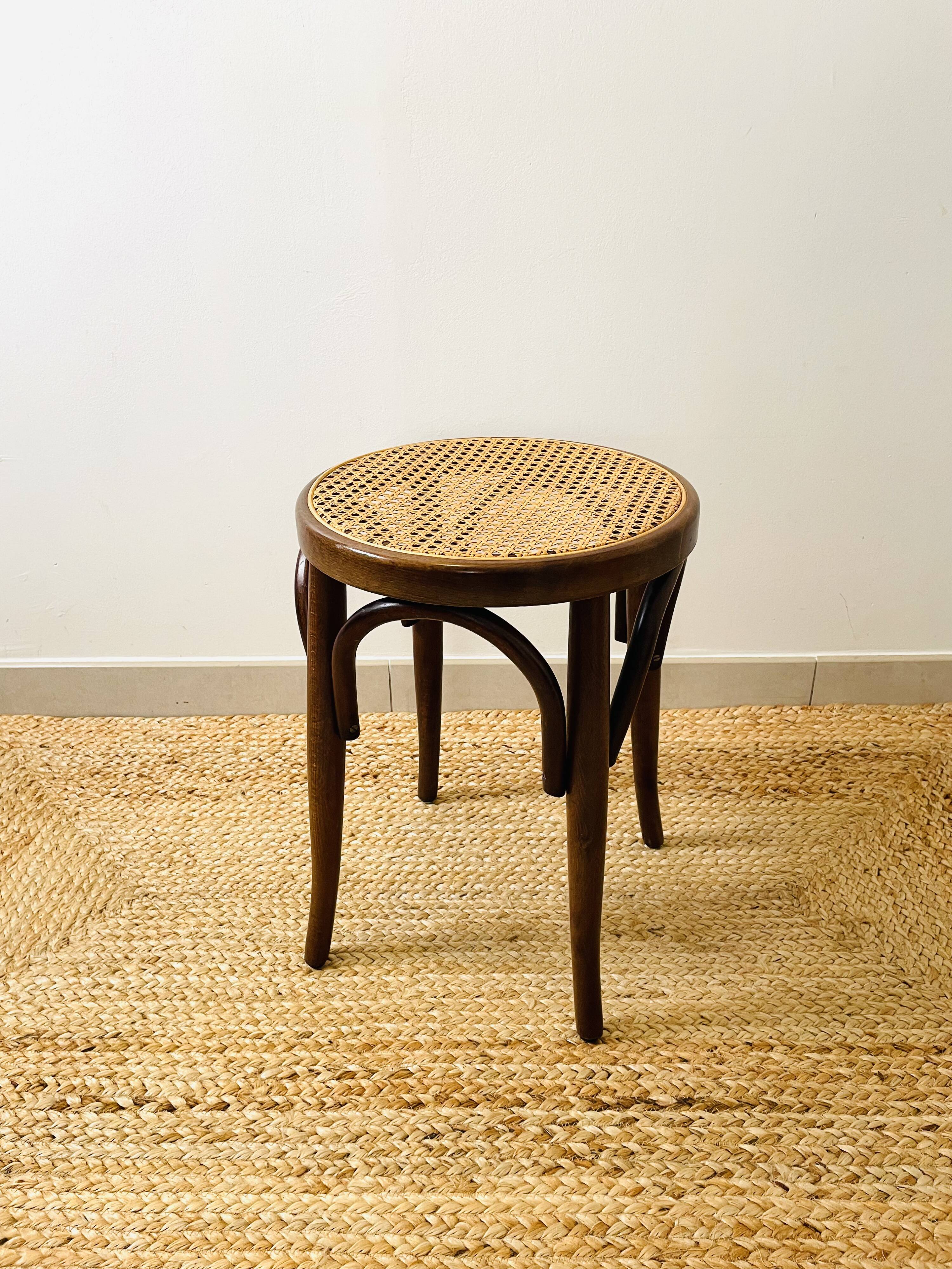 Cane stool in bent wood