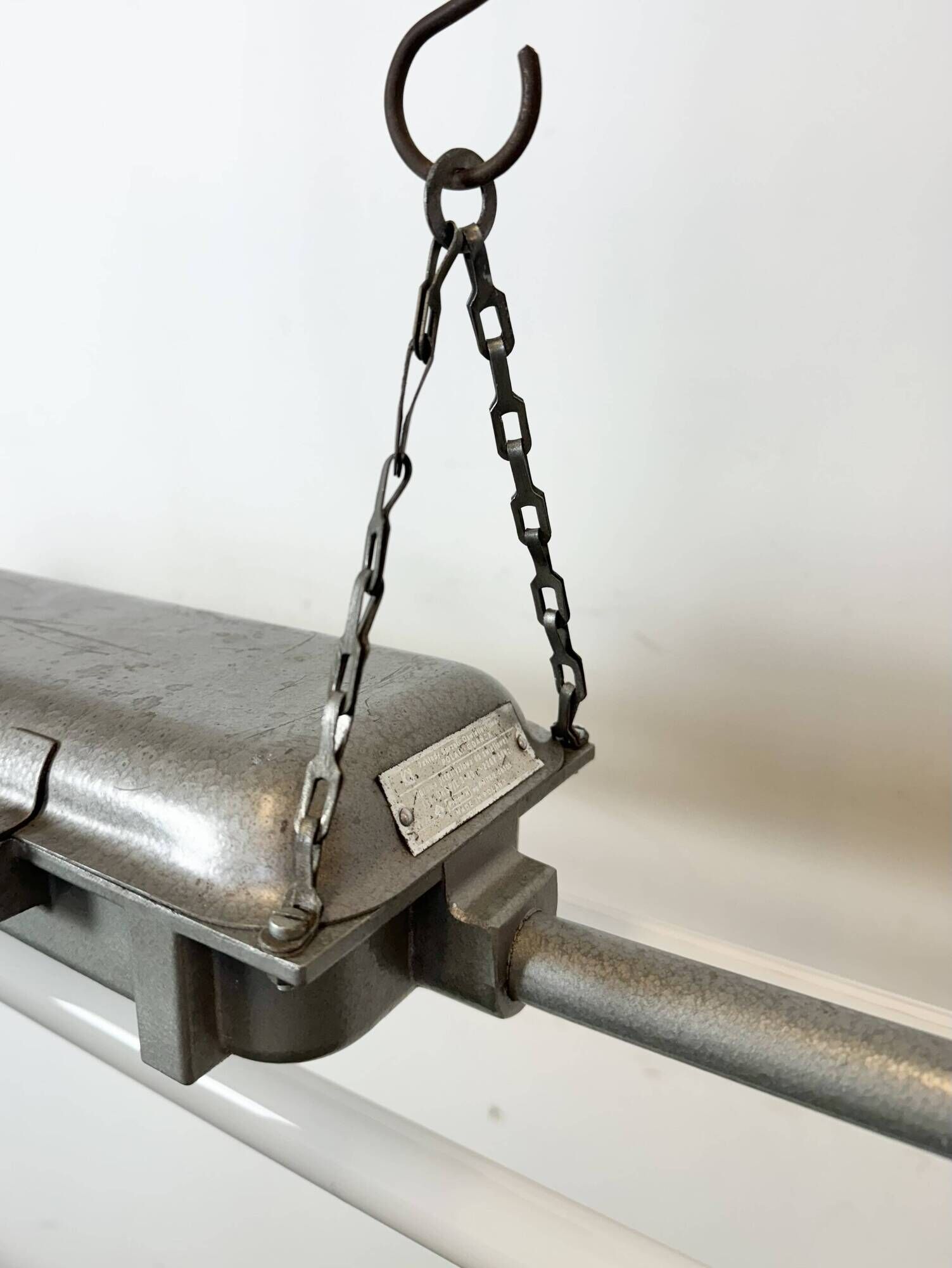 Grey Industrial Hanging Tube Light from Polam Gdansk, 1970s