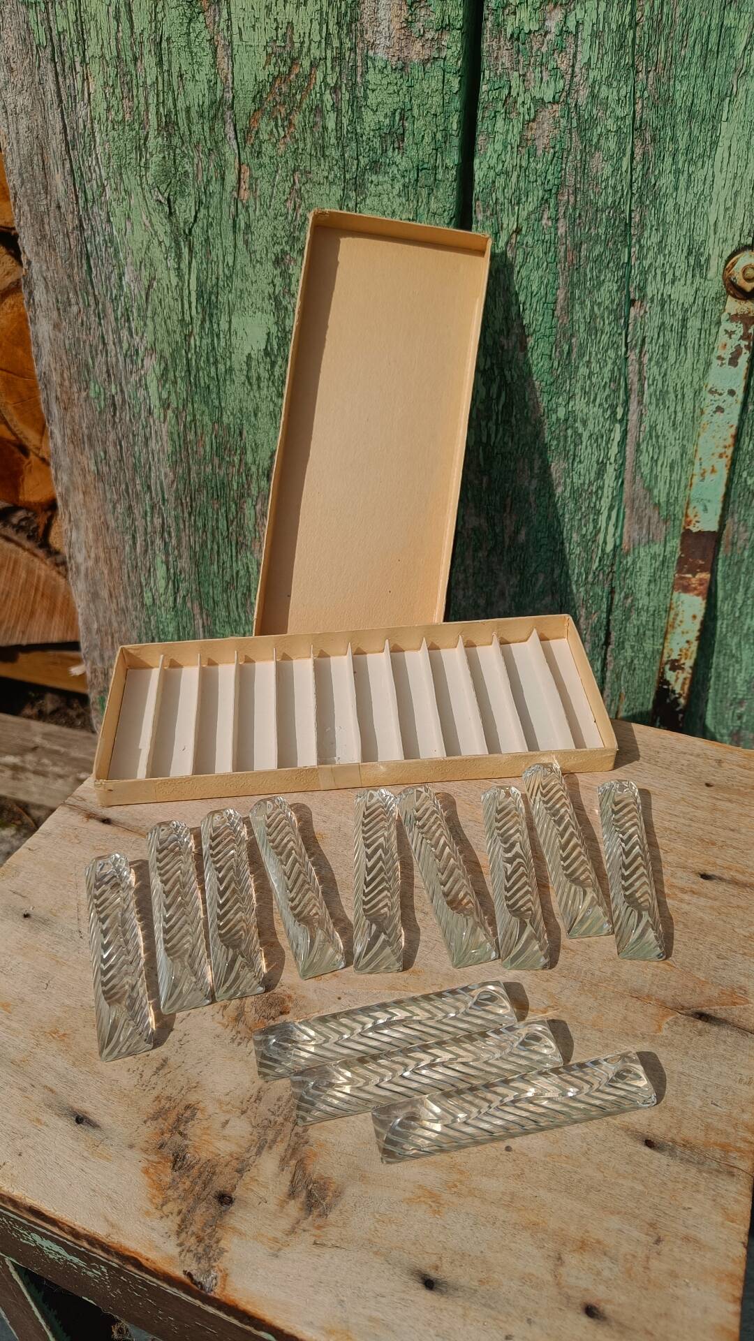 Lot de 12 porte-couteaux doubles vintage en cristal avec boîte