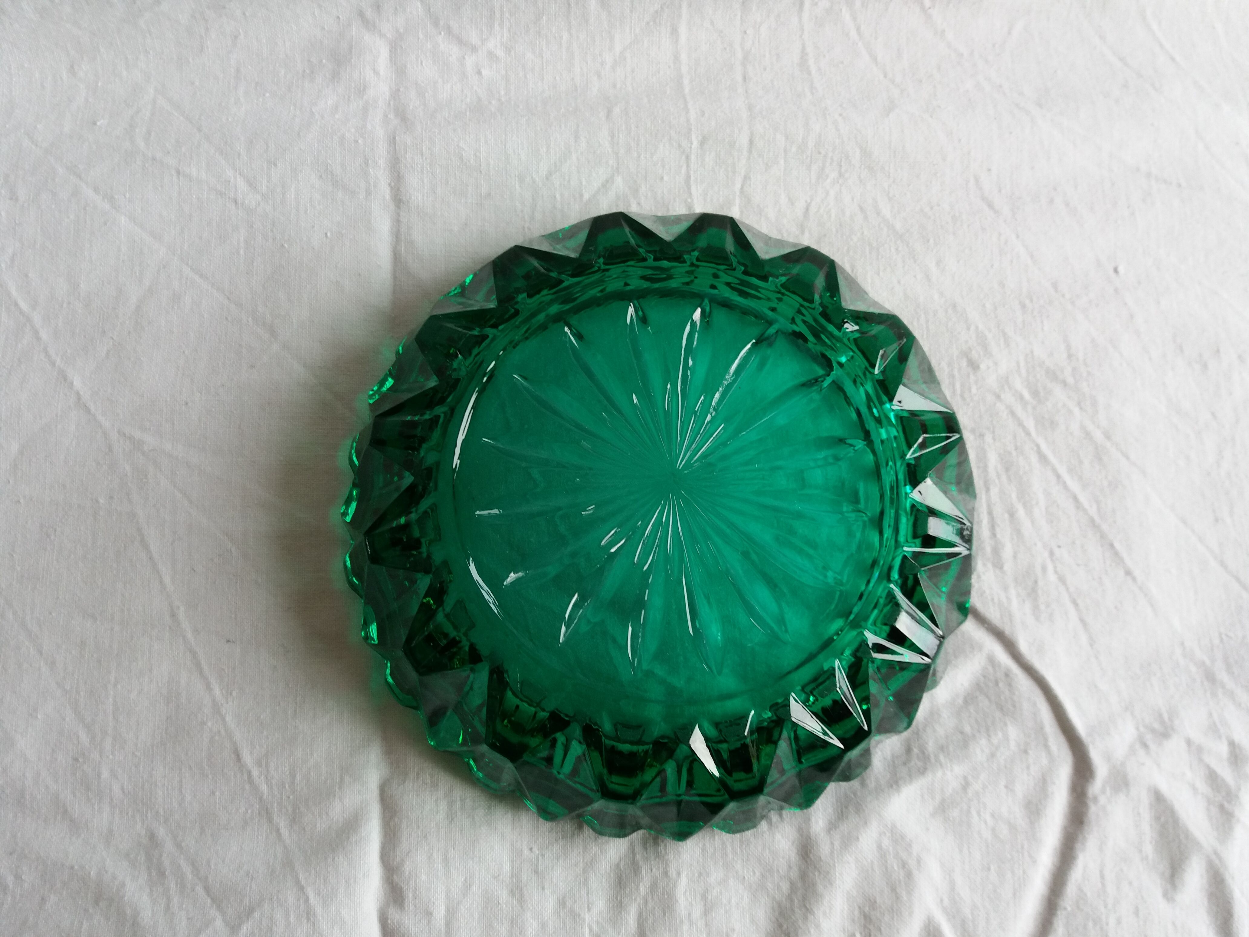 Green glass ashtray