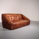Rare 1970s Italian brutalist leather loveseat – sculptural two-seater