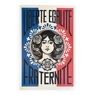 Shepard fairey (obey) - sérigraphie "liberté égalité fraternité" 91x61cm